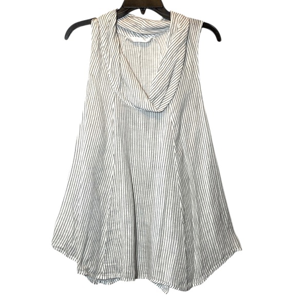 Luna Luz Tops - Luna Luz 100% Linen Top Women's XS White Black Pinstripe Sleeveless Cowl Neck